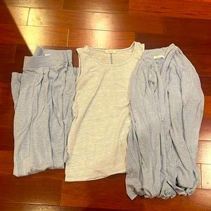 Women’s sleep bundle. Pants tank top and open robe shirt.